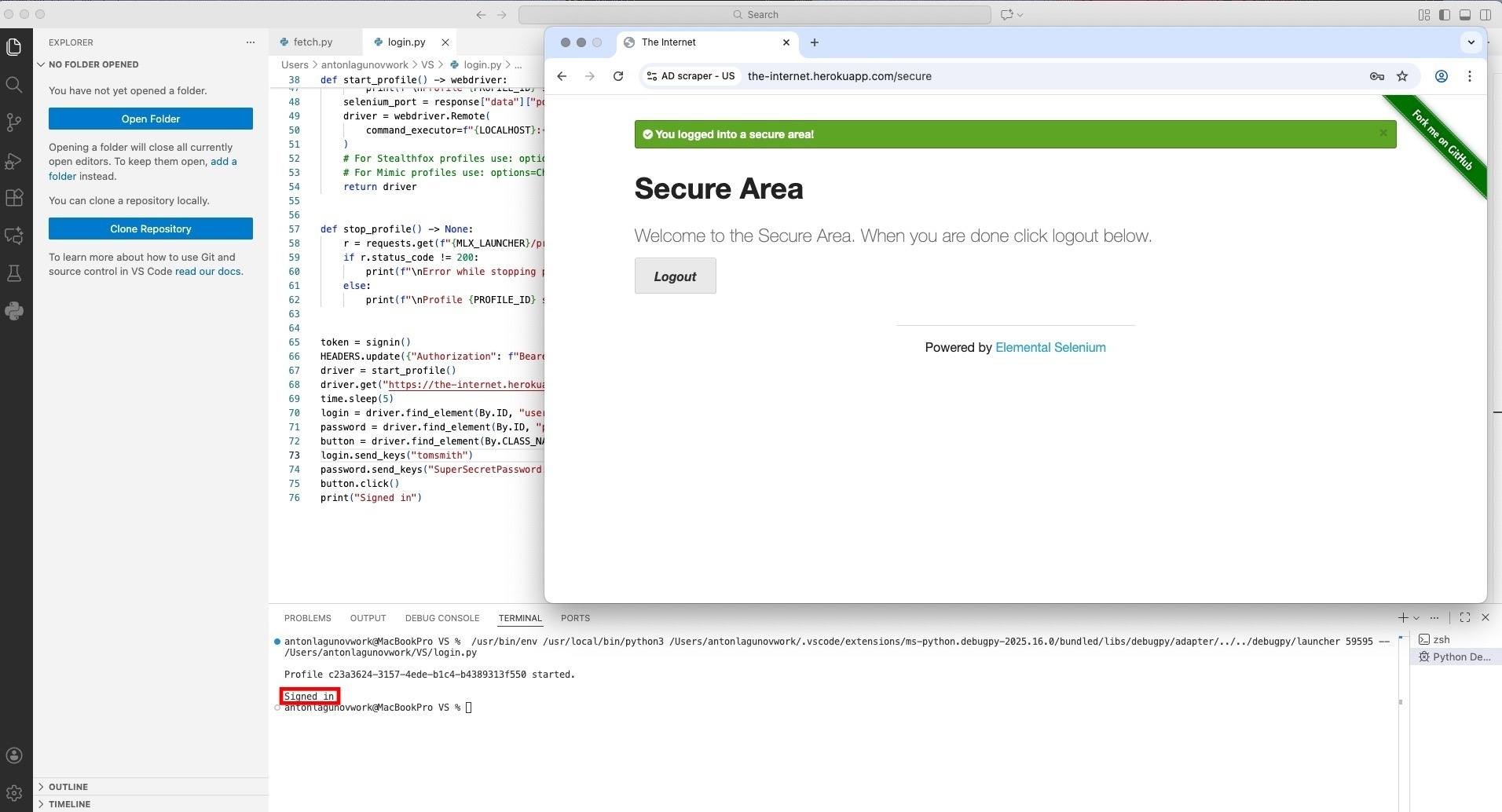 How to automate a login on a website reference visual 1