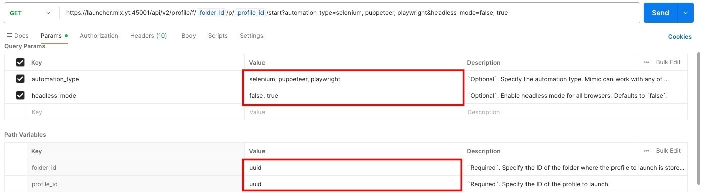 How to start a Multilogin profile with Postman reference visual 1