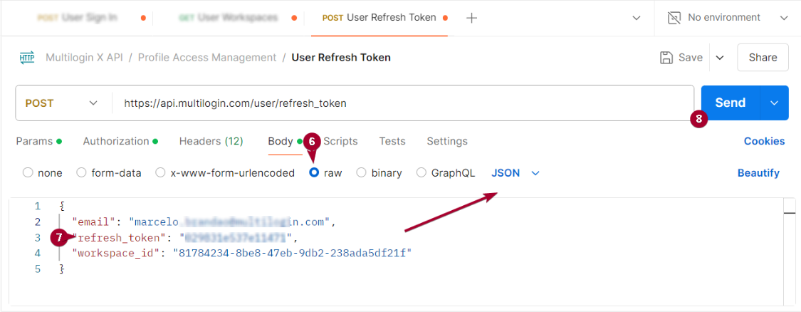 How to use Multilogin API as a team member with Postman reference visual 3